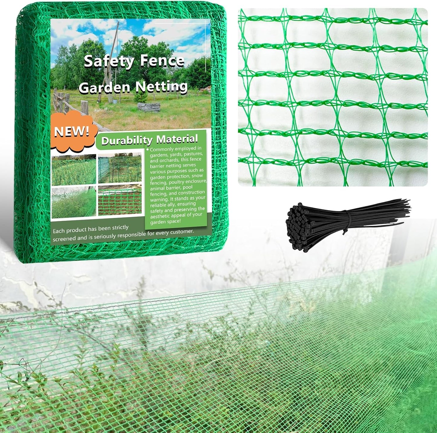 Garden Fence Temporary Fence, 4'x30' with 50 Zip Ties, Plastic Fencing Safety Fence Snow Fence