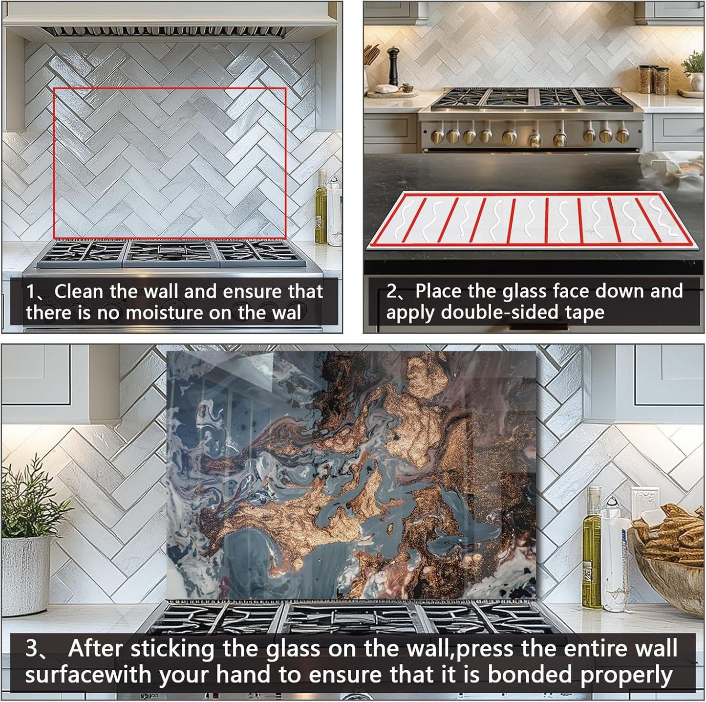 DAIFURONGE Tempered Glass Backsplash For Kitchen Behind Stove,Marbling (30"x30")