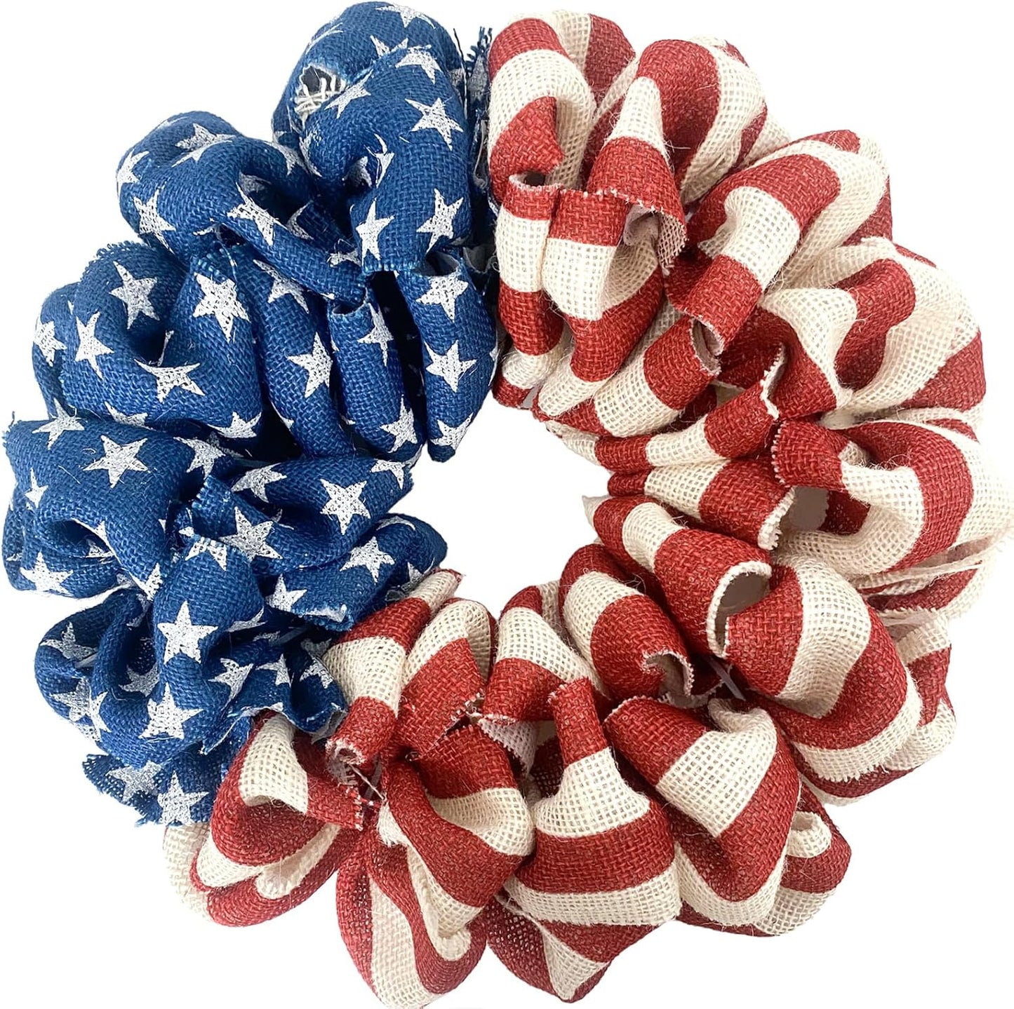13 Inch Patriotic Burlap Wreath, 4th of July Summer Burlap Stripe and Stars Printed Wreath