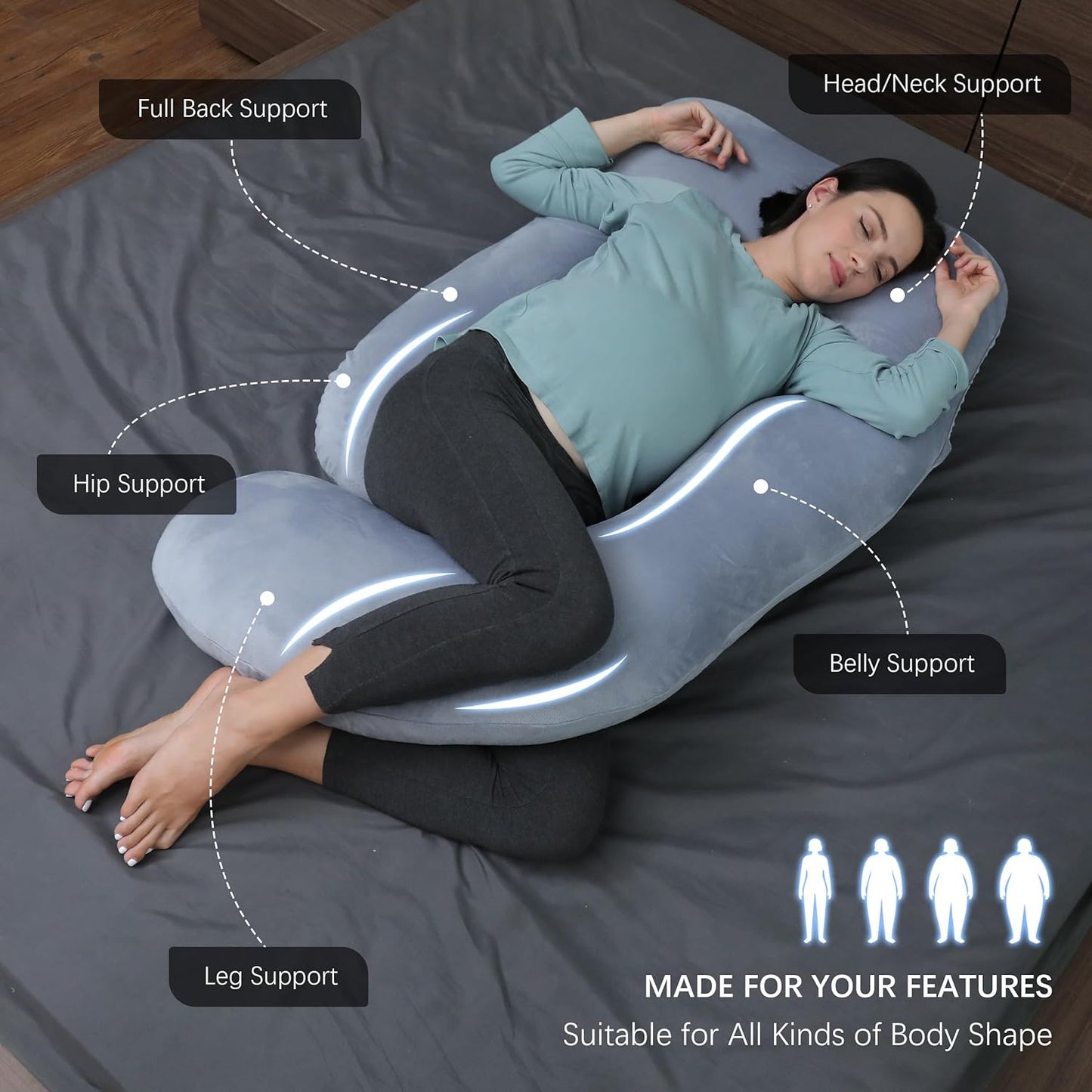 MOON PARK Pregnancy Pillows for Sleeping - U Shaped Full Body Maternity Pillow