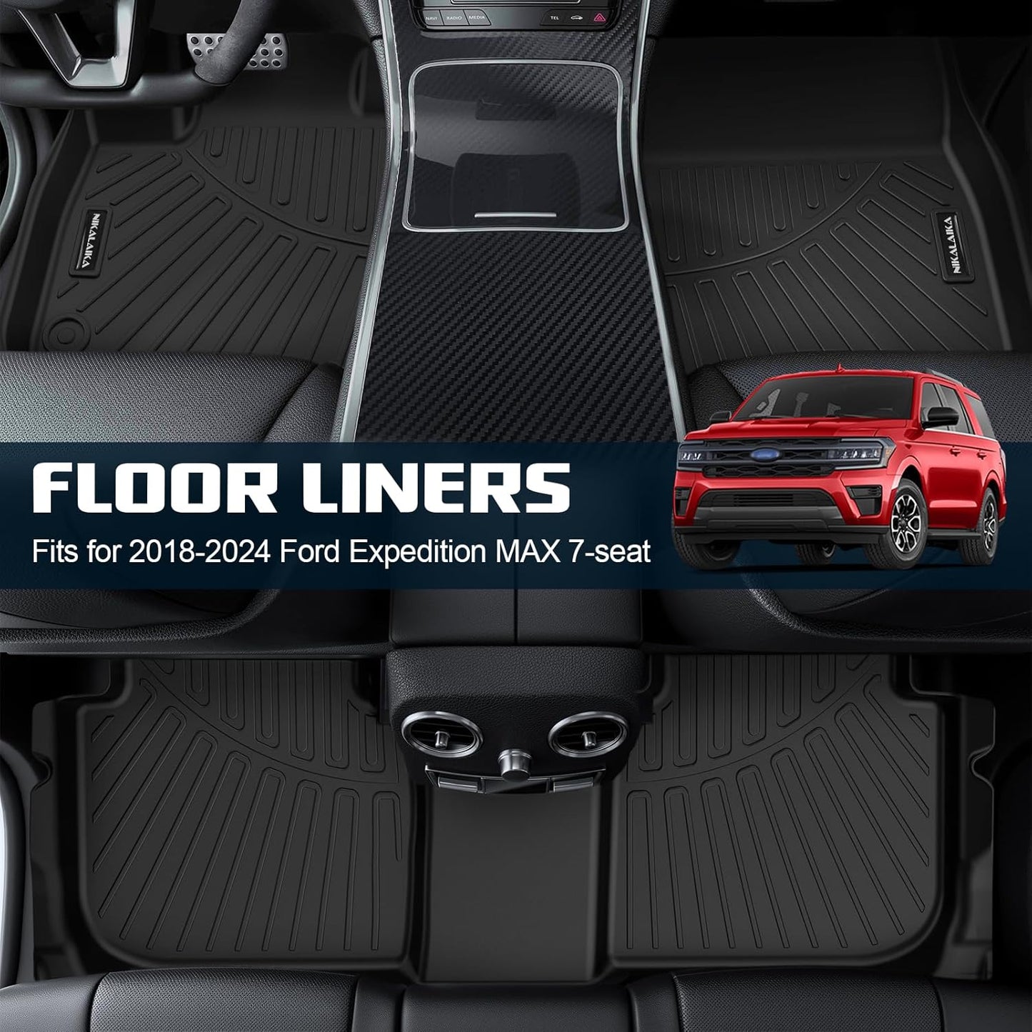 Floor Mats & Cargo Liner with Backrest Mat for 2018-2024 Ford Expedition (Only Fit MAX Or L)