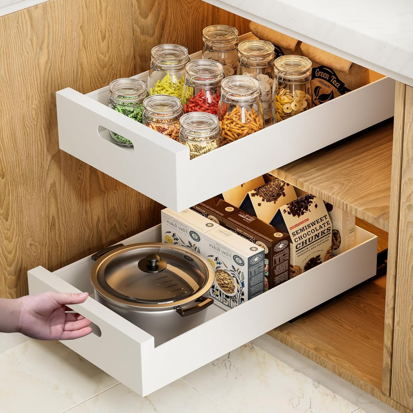 2 Pack Pull Out Organizer Drawers for Cabinets Fixed with Nano Film