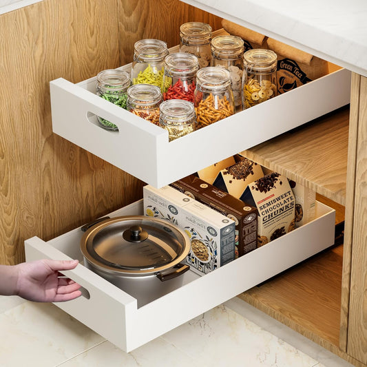 2 Pack Pull Out Organizer Drawers for Cabinets Fixed with Nano Film