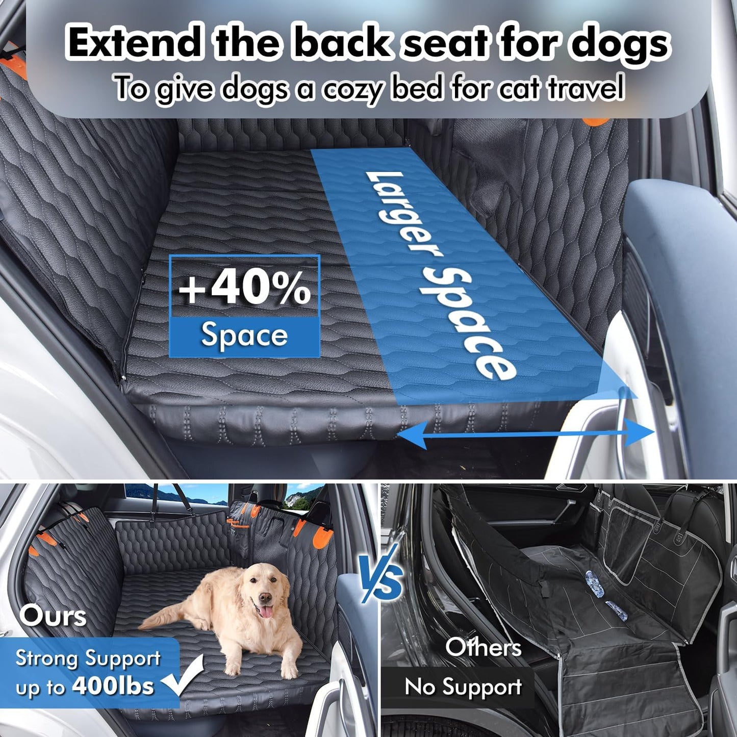 XL 3-in-1 Convertible PU Leather Dog Car Seat Extender & Booster Seat – 400lb Capacity