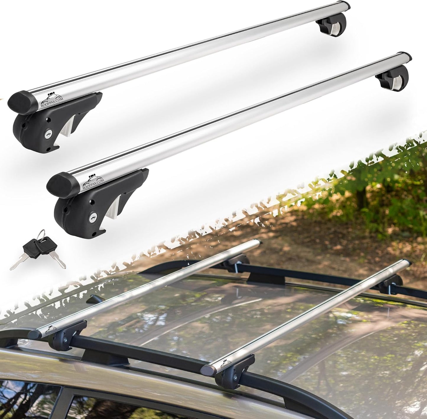 RoofPax 52" Car Roof Rack for Raised Side Rails Cross Bars Adjustable