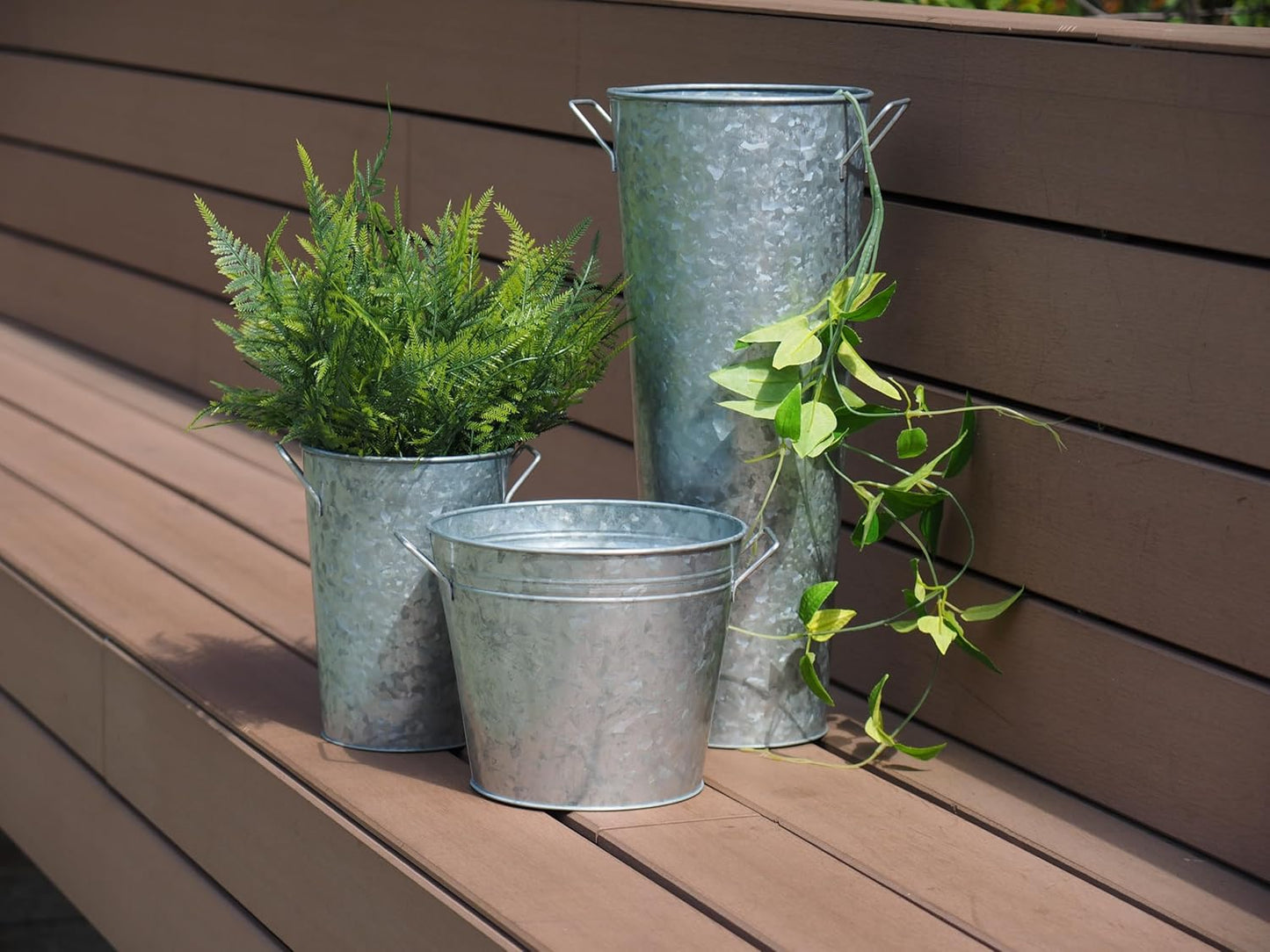 Hosley Galvanized French Bucket Vase with Handles 6" Dia x 15" H