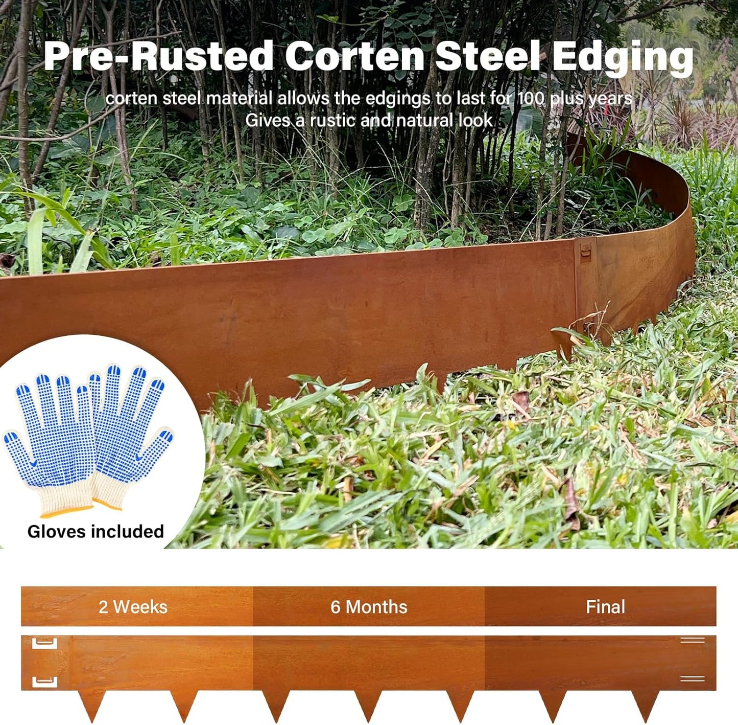 Cor-Ten Steel Landscape Lawn Edging, 40" L x 5" H,6 Pack Steel Edging for Landscaping