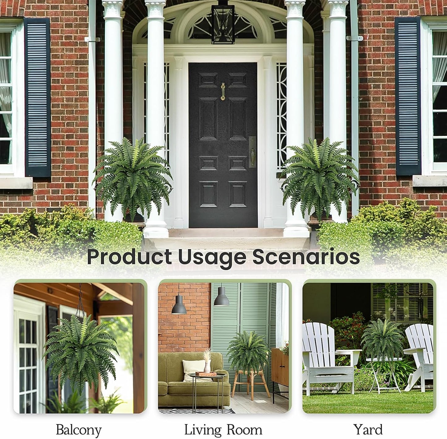 35" Ferns Artificial Bush Plants Large, 2 Artificial Boston Ferns