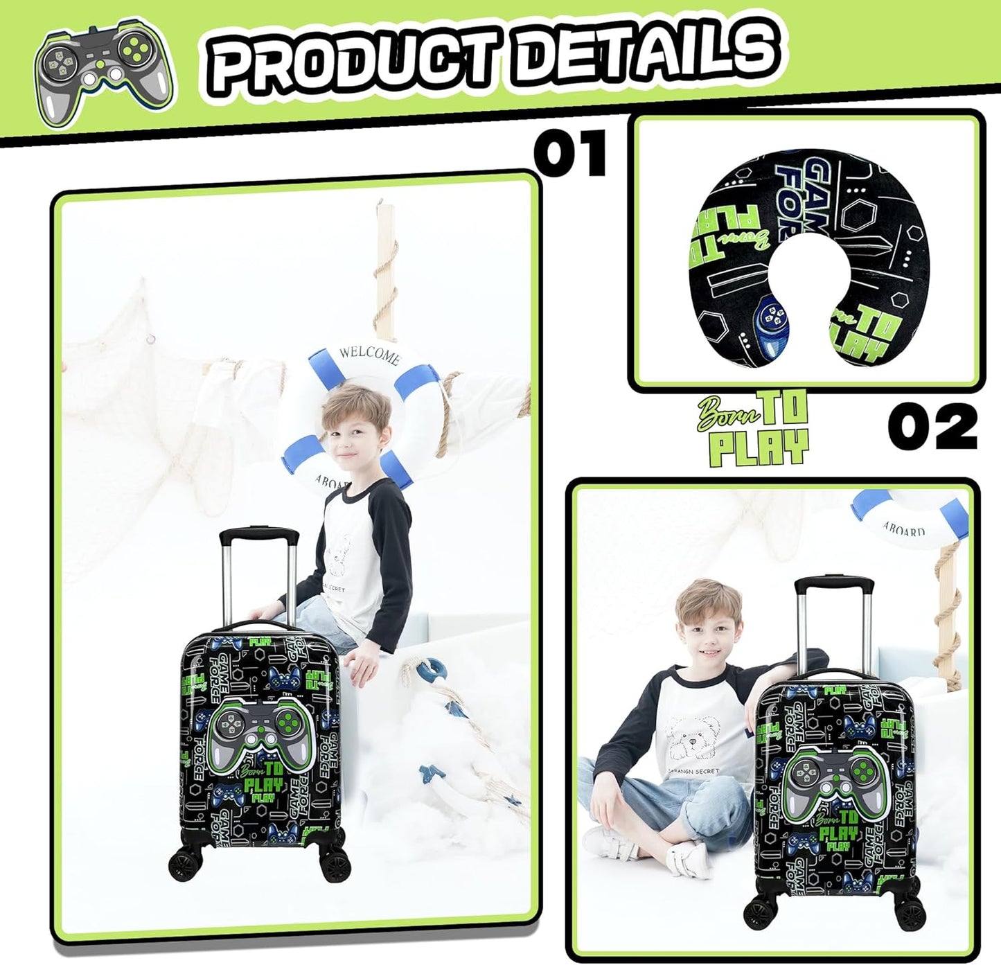 Kid’s Luggage Suitcase Set 16’’ Hardside Luggage with Spinner Wheels