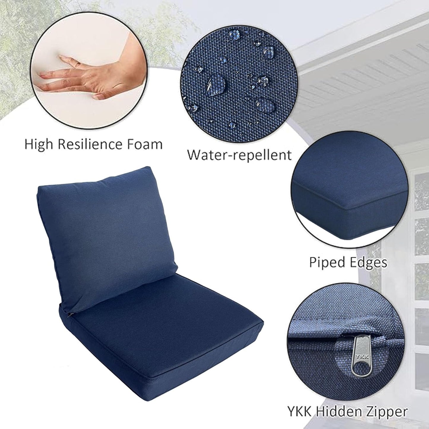 24x24 inch Outdoor/Indoor Deep Seat Patio Cushions Set of 2 Deep Seat Bottom Resilient Foam Filling