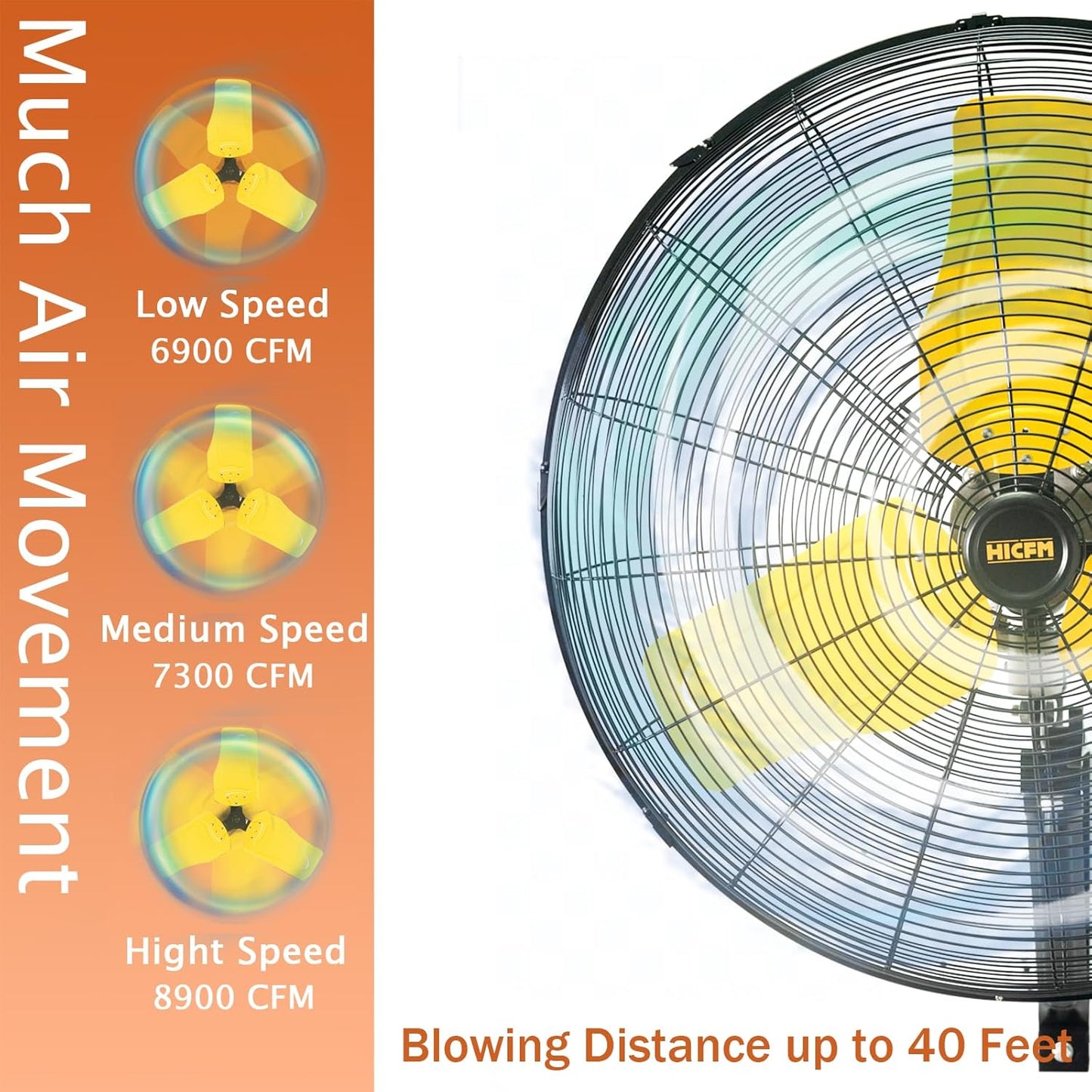 HiCFM 24" Oscillating Wall Fan, 8900 CFM High Velocity Industrial Wall Mounted Heavy Duty