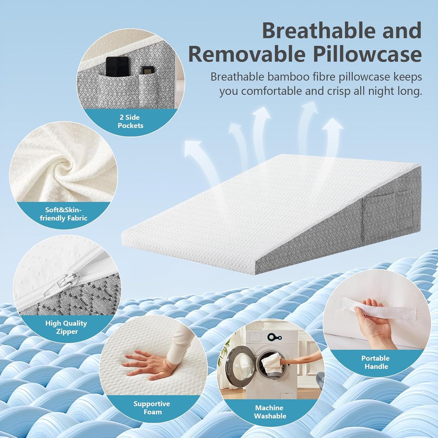 Wedge Pillow for Sleeping & Resting, 24"x24"x10" Memory Foam Cushion