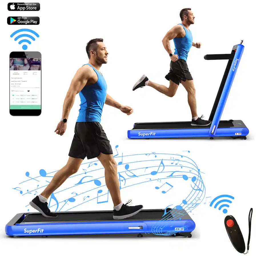 Costway - 4.75HP 2 In 1 Folding Treadmill W/Remote APP Control - Navy