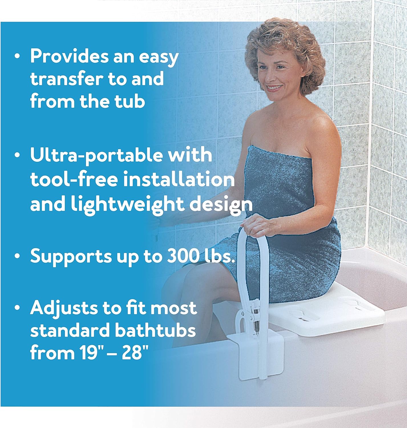 Carex Portable Shower Bench - Shower Bath Seat - Fits tub of 19"-28".