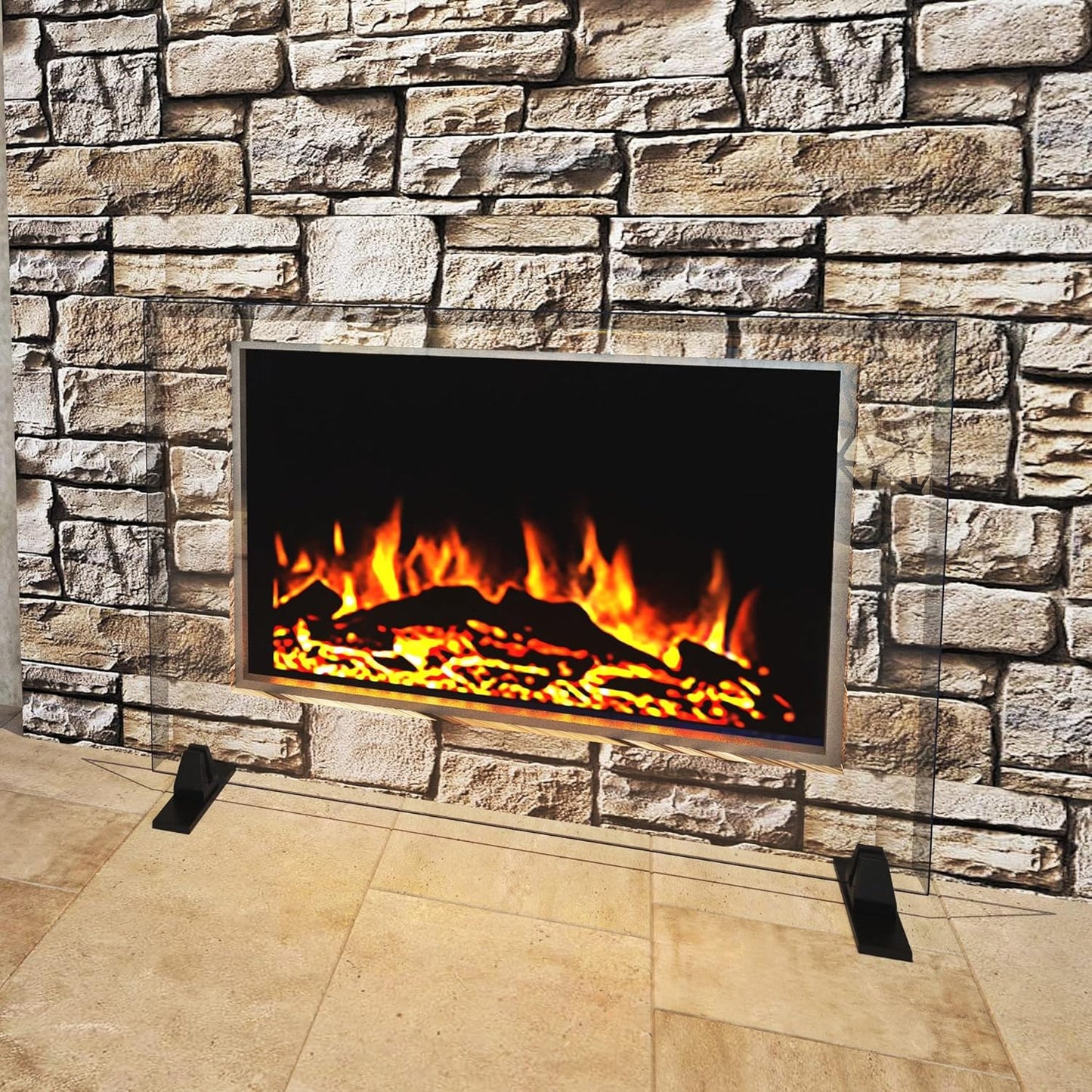 Premium Tempered Glass Fireplace Screen with Exclusive Beveled Edge | 29" H x 39" W