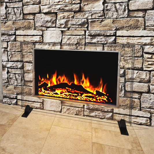 Premium Tempered Glass Fireplace Screen with Exclusive Beveled Edge | 29" H x 39" W