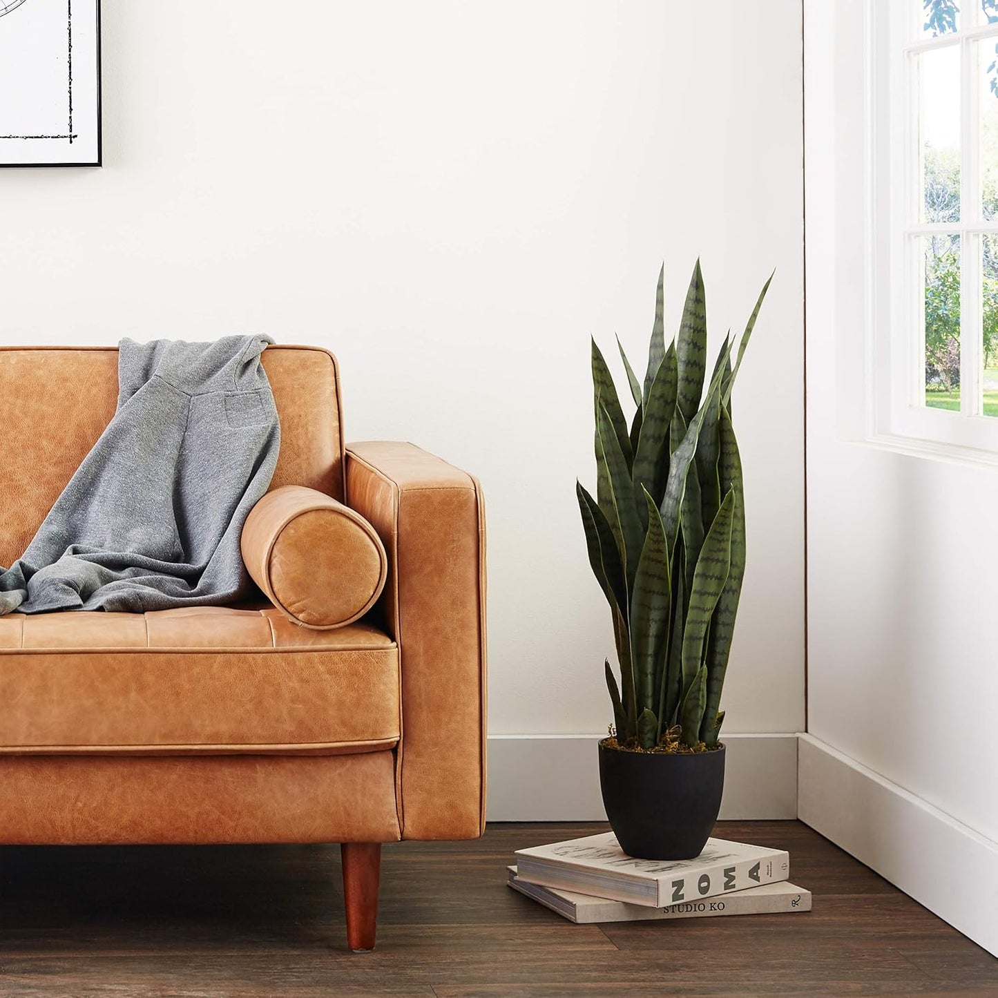 Nearly Natural, Green 4855 35in. Sansevieria with Black Planter