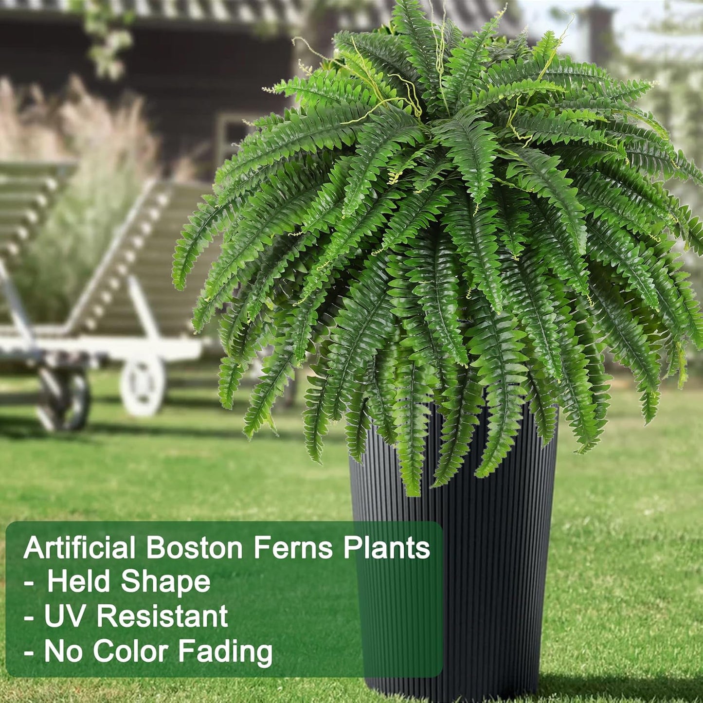 Single Silky Artificial Boston Fern Bush, 49Inch Large Artificial Ferns for Outdoors, Large Faux Ferns