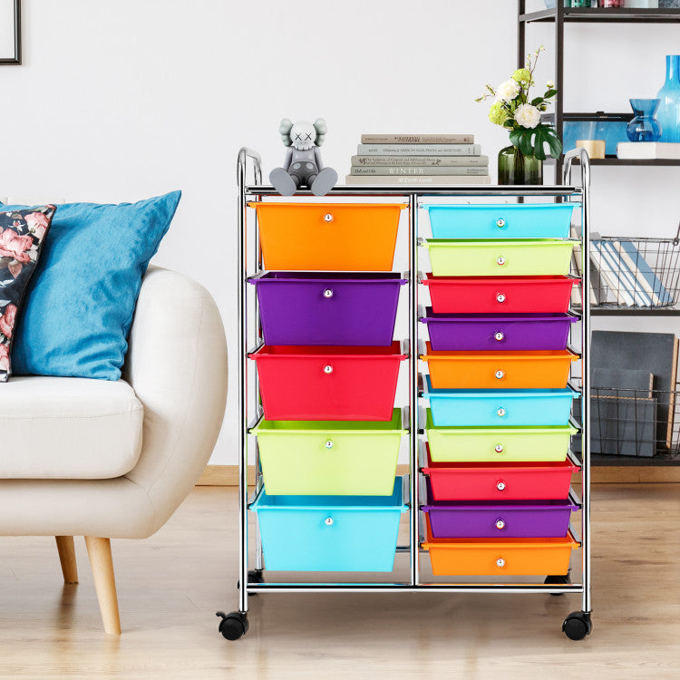 15-Drawer Utility Rolling Cart with Drawers Multi-Use Storage