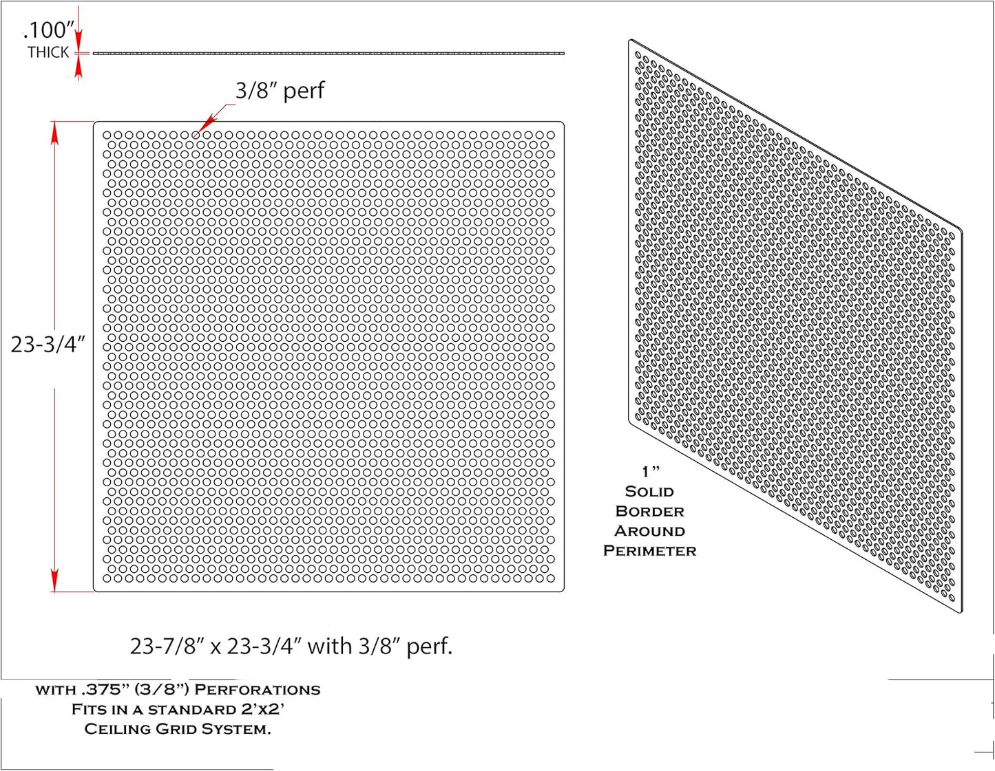 2'x2' White Plastic Perforated Tile with 3/8" Holes (4-Pack)