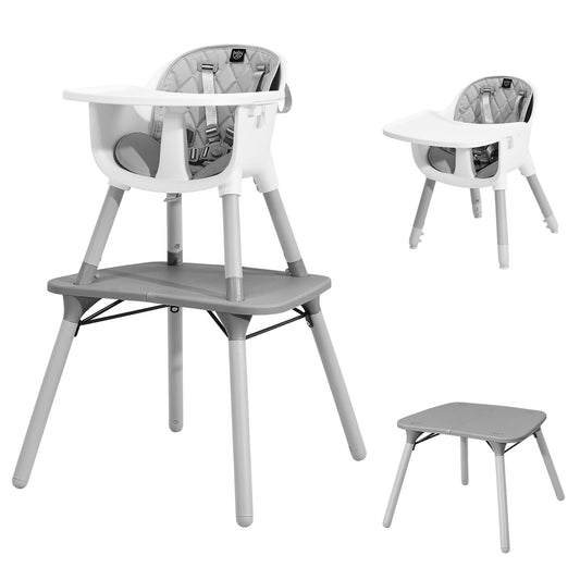 Babyjoy 4 in 1 Baby High Chair Convertible Toddler Table Chair Set with PU Cushion Gray