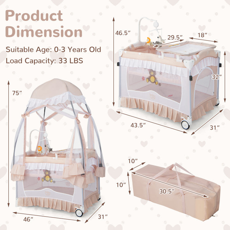 Convertible Bassinet with Removable Changing Table and Detachable Mesh Net