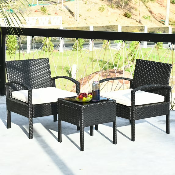 Costway 3 Pieces Rattan Patio Furniture Set with Cushion Outdoor in Black