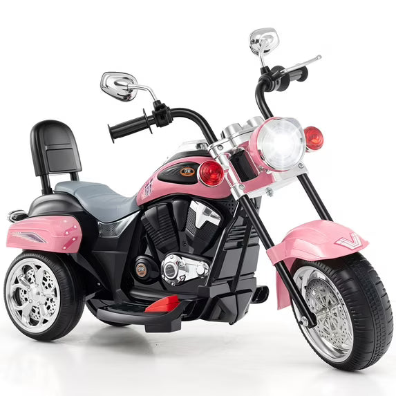Costway 6V Kids Ride on Chopper Motorcycle 3 Wheel Trike with Headlight and Horn Racing Pink