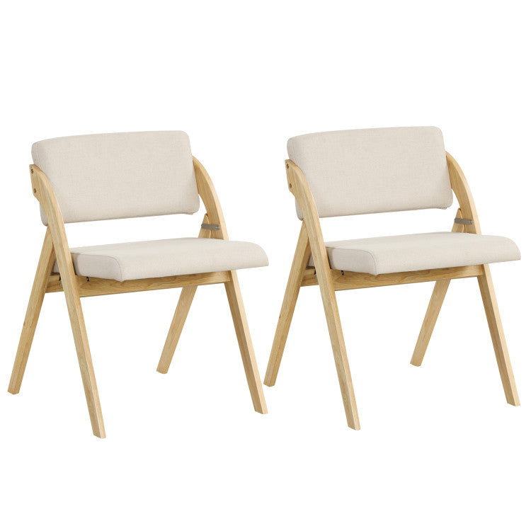 Set of 2 Folding Kitchen Dining Chairs with Rubber Wood Legs