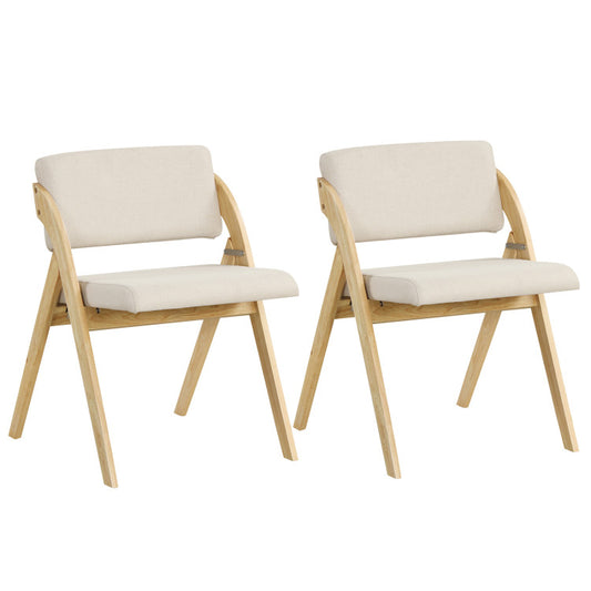 Set of 2 Folding Kitchen Dining Chairs with Rubber Wood Legs