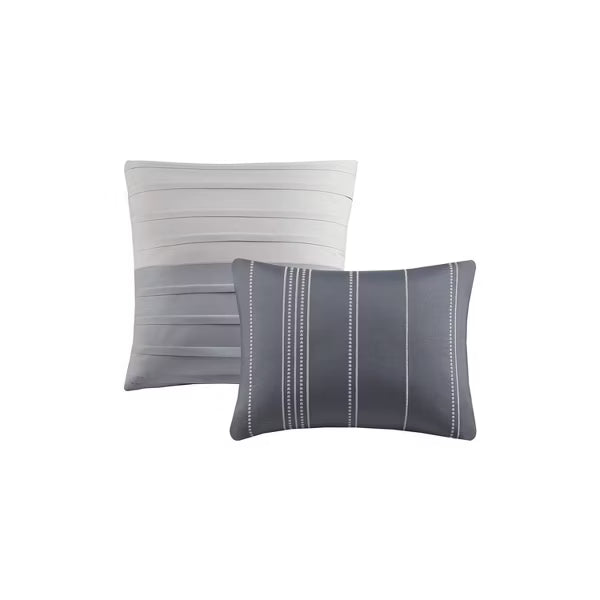 Boston Pleated Colorblock Comforter Bedding Set Gray - Queen