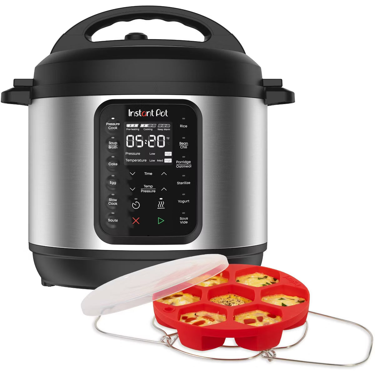 Instant Pot 6qt 9-in-1 Pressure Cooker Bundle: Exclusive Bonus Silicone Pan with Lid, Rice & Multi Cooker