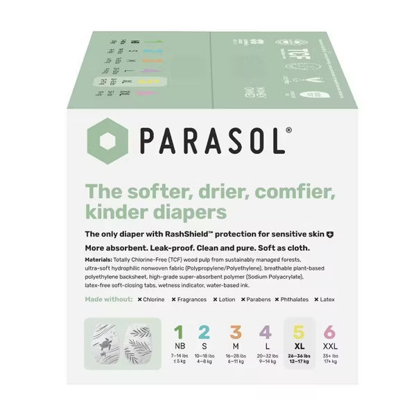 Parasol Chlorine-Free Diapers with Rash Shield Protection - Size 5, Count 44