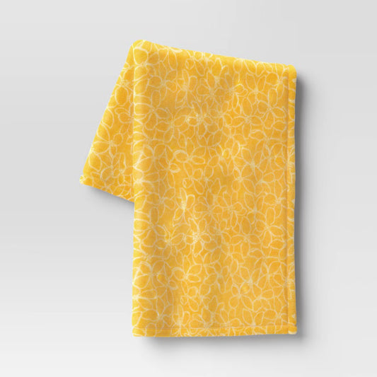Yellow Floral Printed Plush Throw Blanket