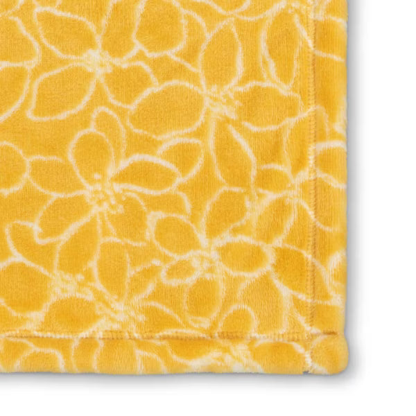 Yellow Floral Printed Plush Throw Blanket