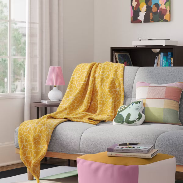 Yellow Floral Printed Plush Throw Blanket