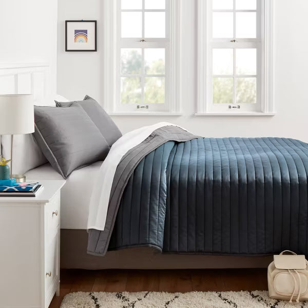 Satin Quilt - Dark Gray - Twin/Twin Extra Long