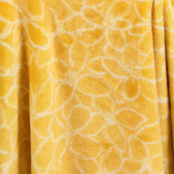 Yellow Floral Printed Plush Throw Blanket