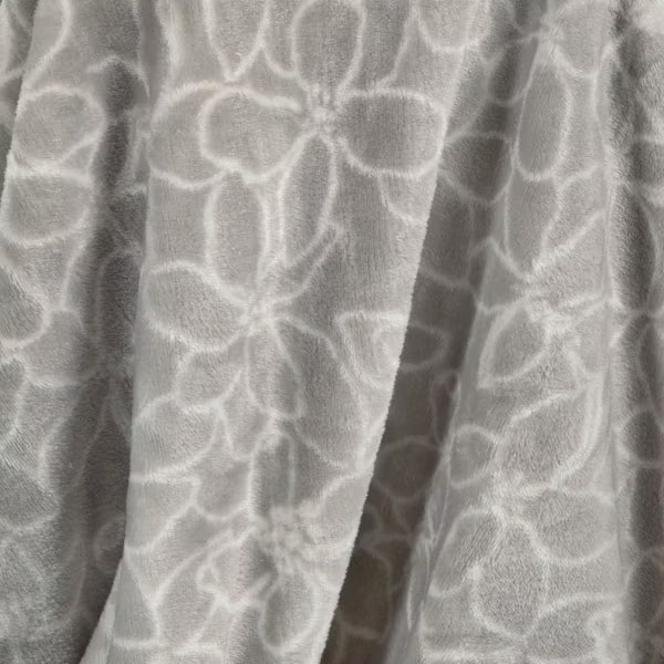 Gray Floral Printed Plush Throw Blanket