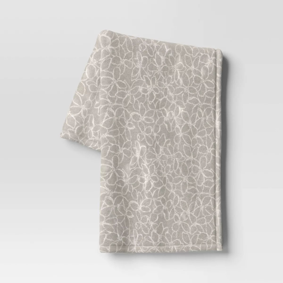 Gray Floral Printed Plush Throw Blanket
