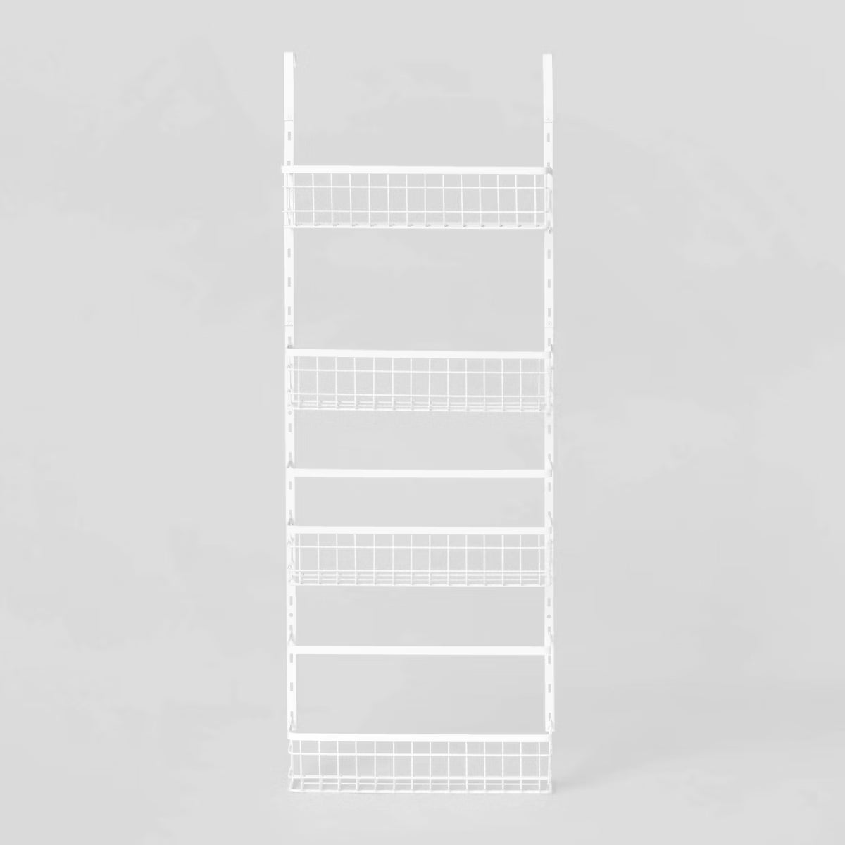 4 Tier Over-The-Door Storage Rack - Adjustable Shelves, White Steel, Over Door Organizer