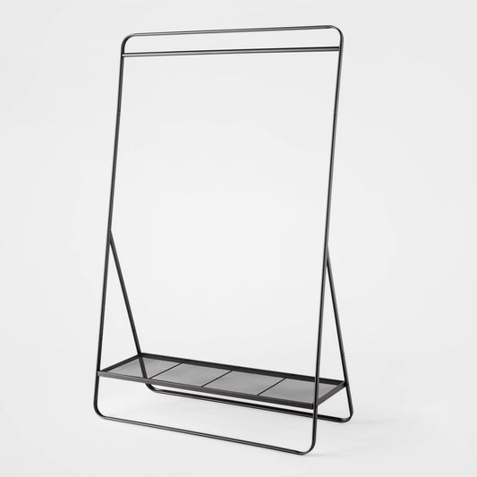 Powder-Coated Metal Clothing & Hanging Rack, Fixed Rod & Shelf, 165 lb Capacity