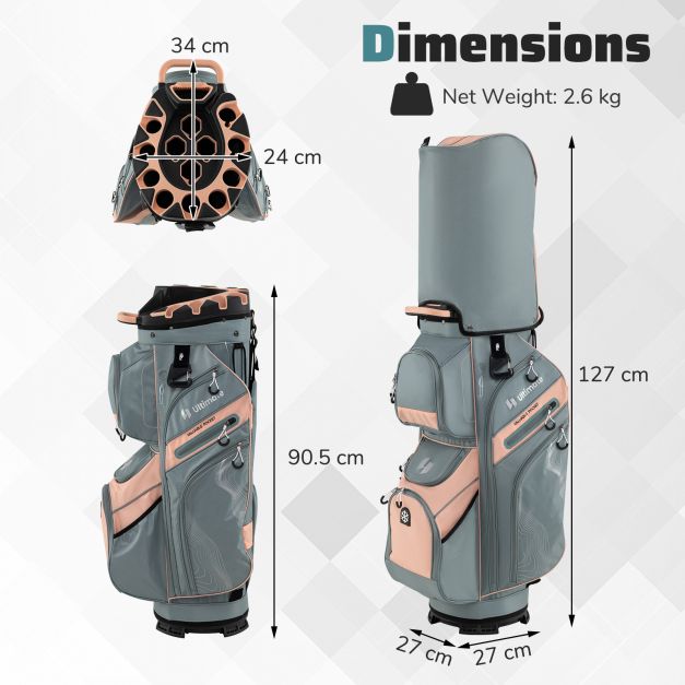 Golf Cart Bag Molded Lock Top Golf Bag with 14-Way Dividers