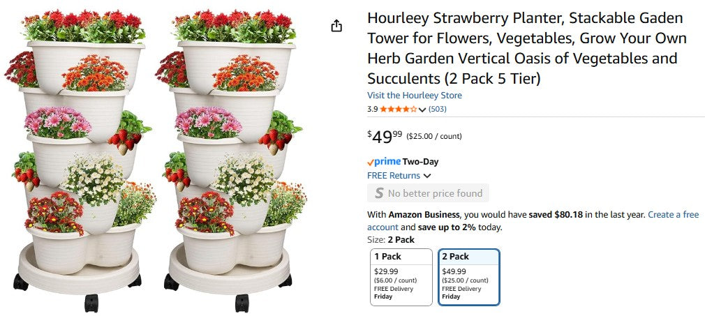Hourleey Strawberry Planter, Stackable Gaden Tower for Flowers, Vegetables, Grow Your Own Herb