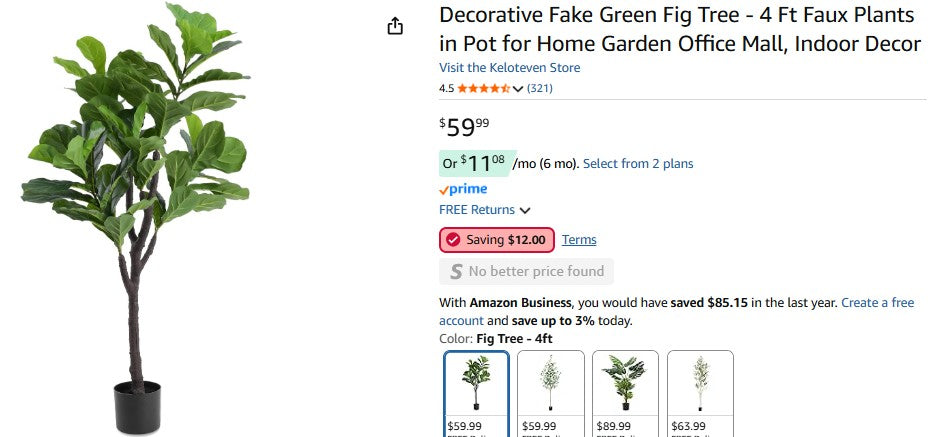 Decorative Fake Green Fig Tree - 4 Ft Faux Plants in Pot for Home Garden Office Mall
