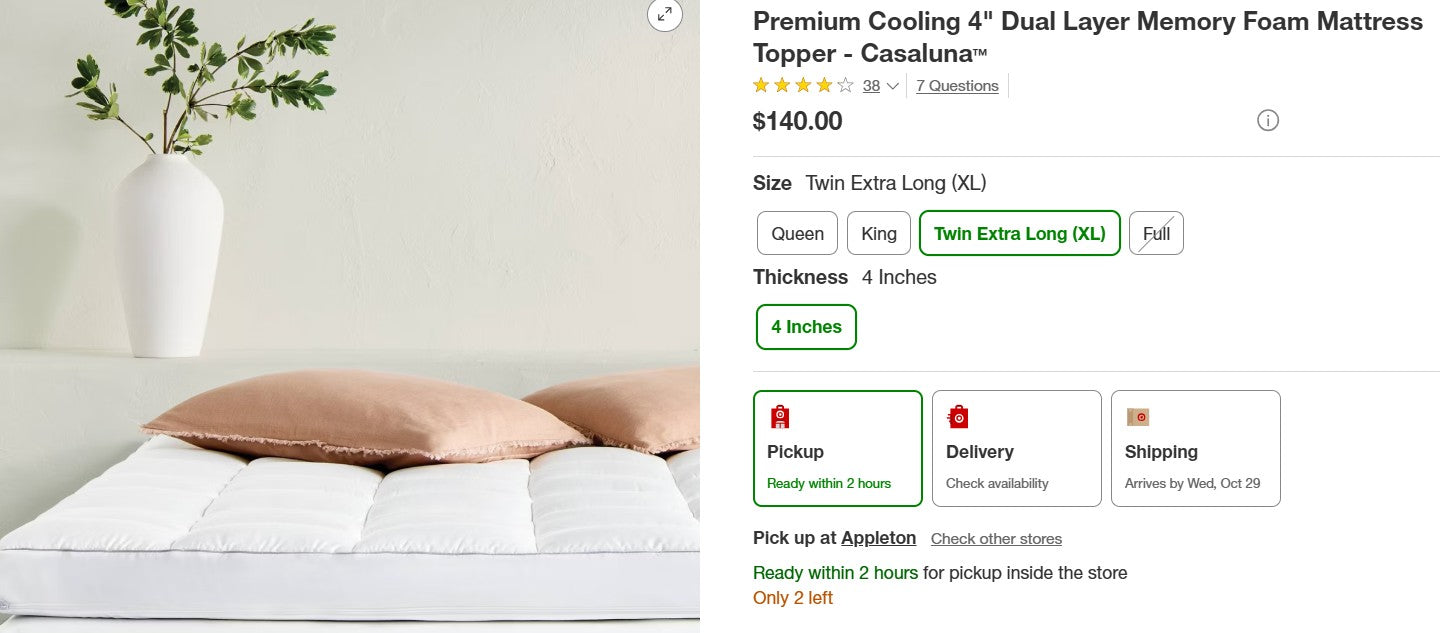 Premium Cooling 4" Dual Layer Memory Foam Mattress Topper - Casaluna