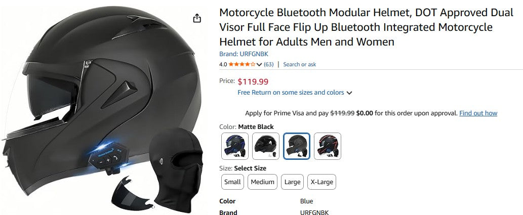 Motorcycle Bluetooth Modular Helmet, DOT Approved Dual Visor Full Face Flip Up
