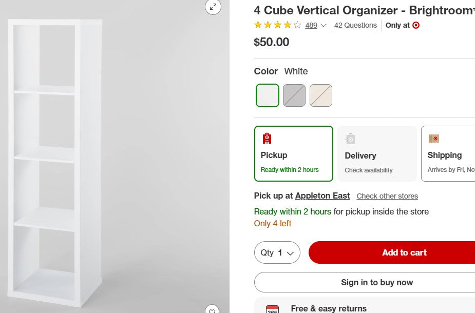 4 Cube Vertical Organizer - Brightroom