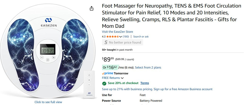 Foot Massager for Neuropathy, TENS & EMS Foot Circulation Stimulator for Pain Relief