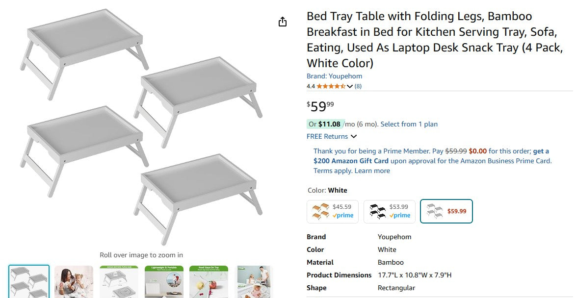 Bed Tray Table with Folding Legs, Bamboo Breakfast in Bed for Kitchen Serving Tray